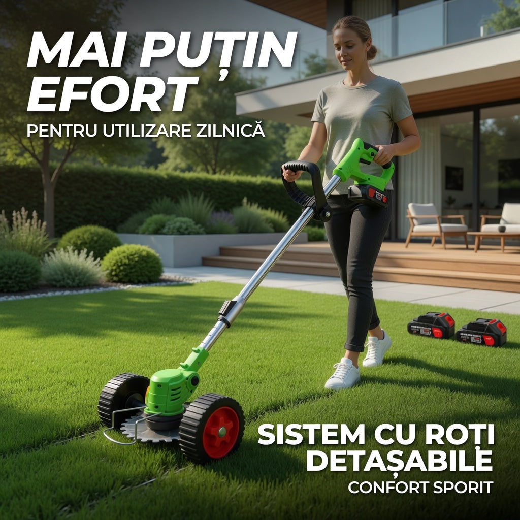 Motocoasă electrică 48V cu două roți detașabile și mâner ergonomic