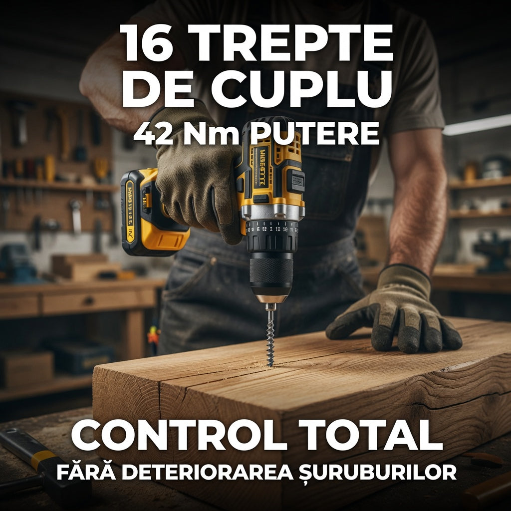 Masina de gaurit autofiletanta cu percutie, 24V, 2 acumulatori, set 26 piese, galben/negru