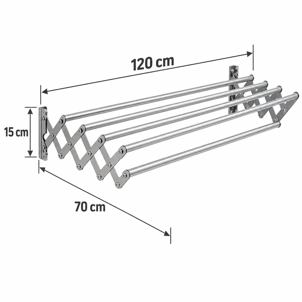 Uscător de Rufe Retractabil de Perete – 5 Bare din Aluminiu, Capacitate 5 kg, 120 × 70 × 15 cm