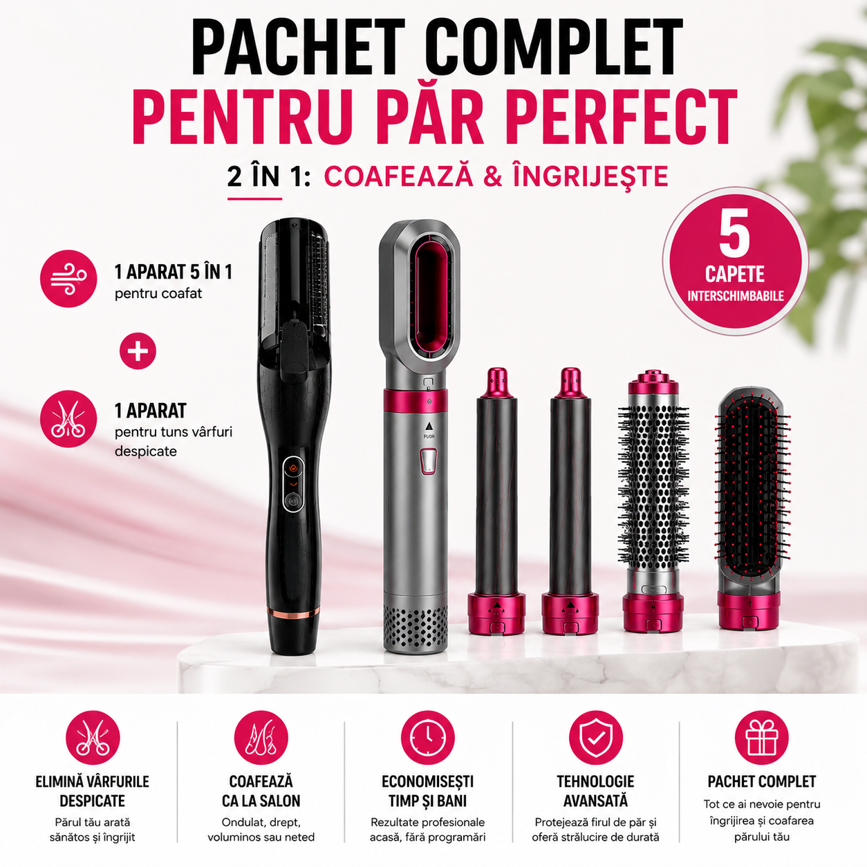 Set pentru tuns varfuri + set uscare si coafare Păr Sănătos și Coafuri Perfecte Acasa