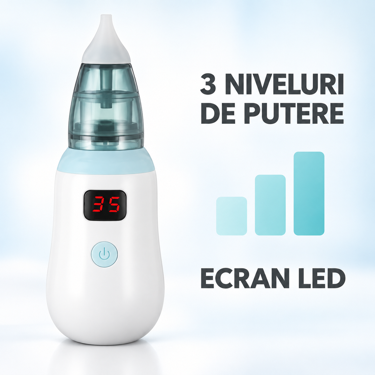 Aspirator Electric pentru Nas și Urechi, 3 Niveluri de Putere, Ecran LED și Capete Moi din Silicon