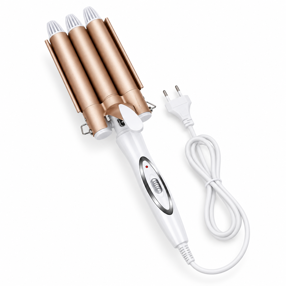 Ondulator profesional cu 3 tuburi ceramice, temperatură reglabilă 170–220 °C, pentru bucle retro și valuri