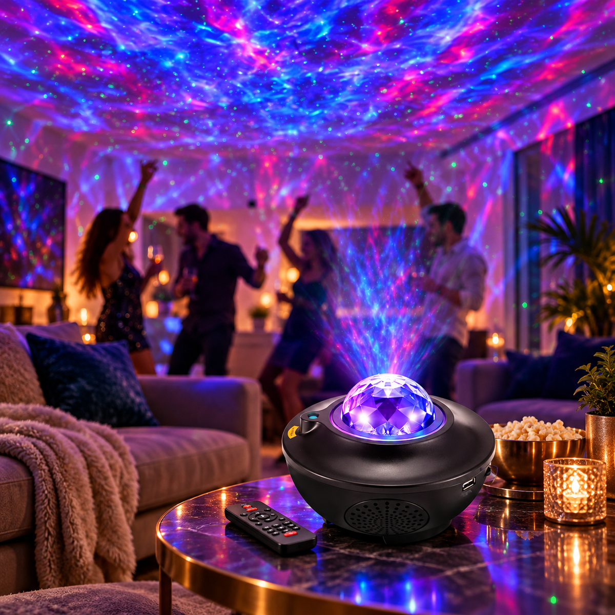 Proiector LED RGB Aurora și Stele, 21 Efecte, Bluetooth, Difuzor, Telecomandă și TimerProiector LED RGB Aurora și Stele, 21 Efecte, Bluetooth, Difuzor, Telecomandă și Timer