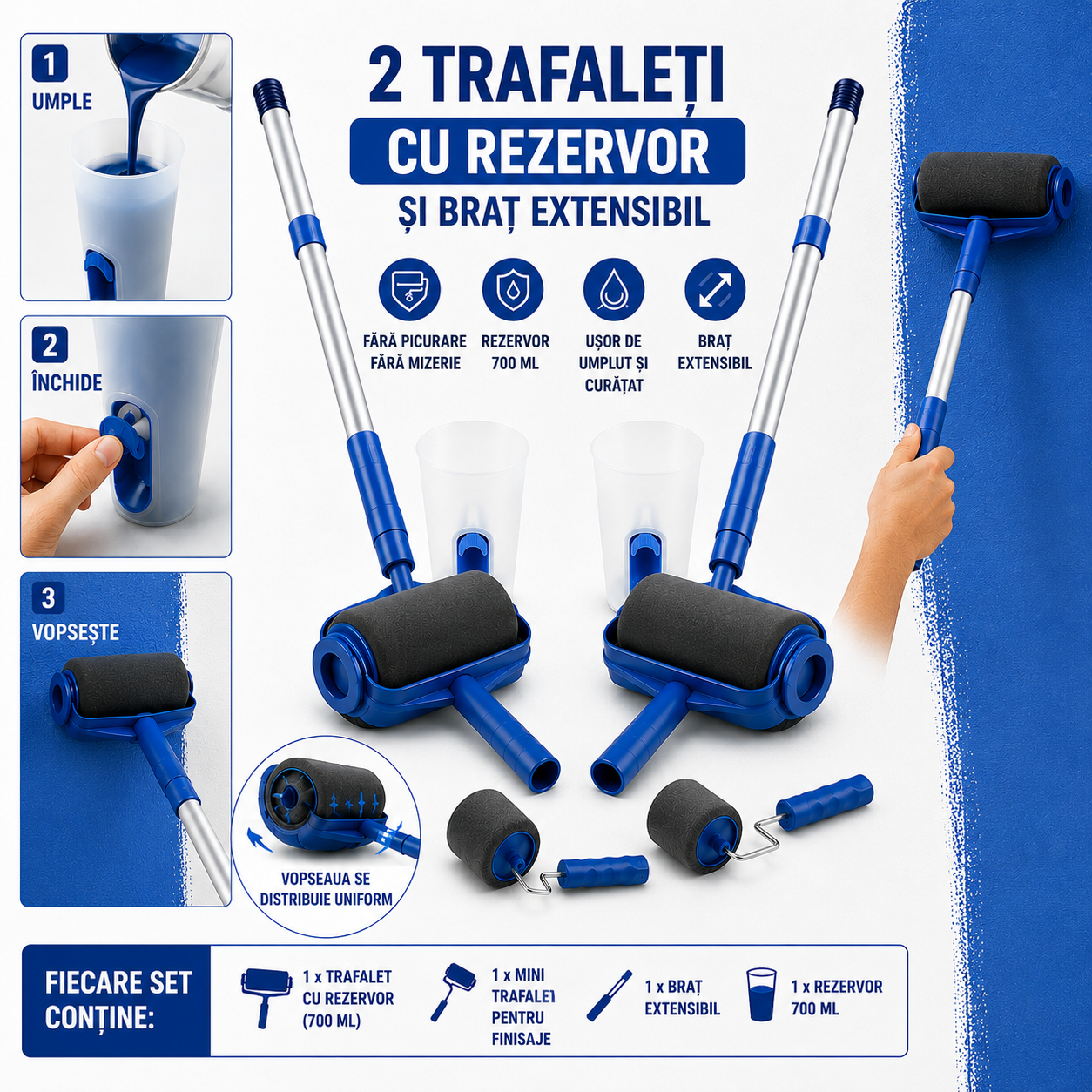 1+1 – Trafaleți cu Rezervor și Braț Extensibil, rezervor 700 ml