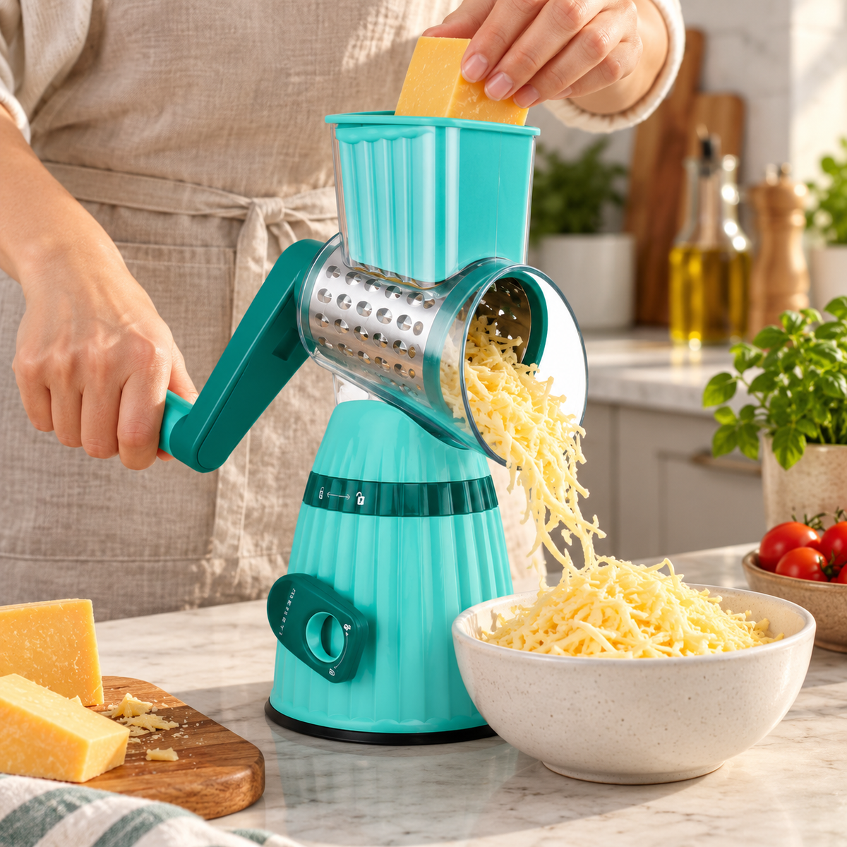 Razatoare multifunctionala 3 in 1, manuala, 3 lame inox, pentru fructe, legume, carne si branzeturi, verde