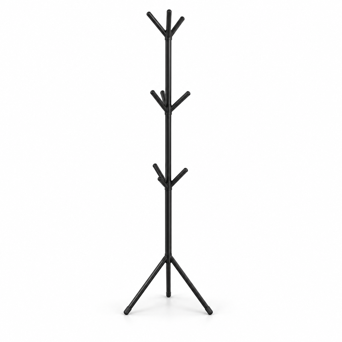 Cuier Metalic de Podea, Negru, 184 cm, cu 16 Cârlige și Bază Stabilă