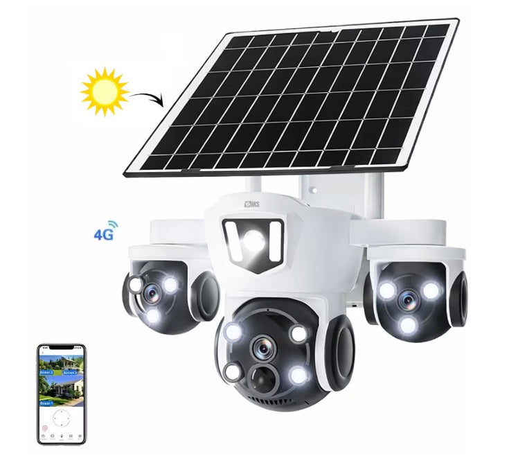 Camera de Supraveghere WiFi cu 3 Obiective, 15MP, Zoom 10X, Rotatie 360°, Night Vision Color, IP66
