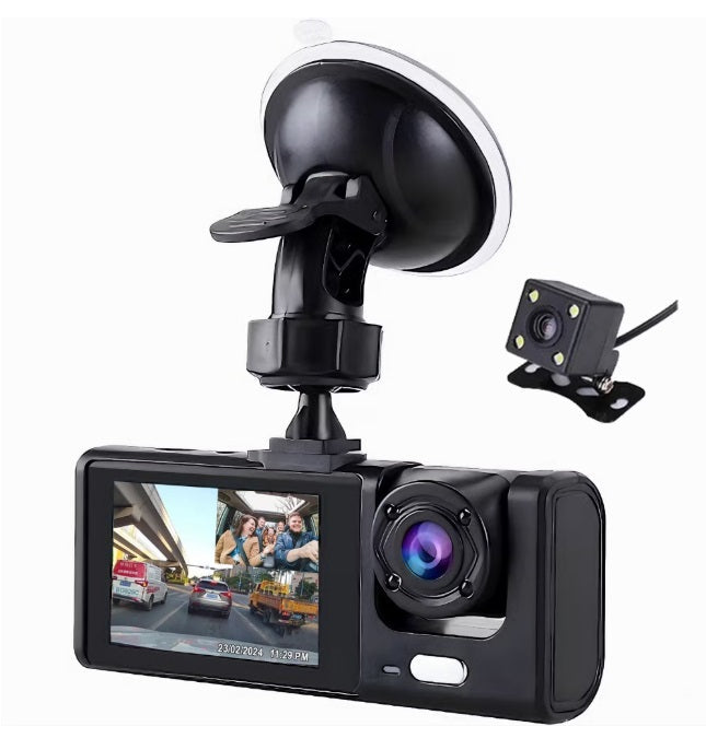 Camera auto tripla cu 3 lentile, inregistrare 1080P, viziune nocturna si senzor de soc