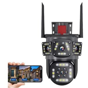 Camera de supraveghere tripla 4G 6MP, rezolutie Full HD, vedere 360, senzor miscare