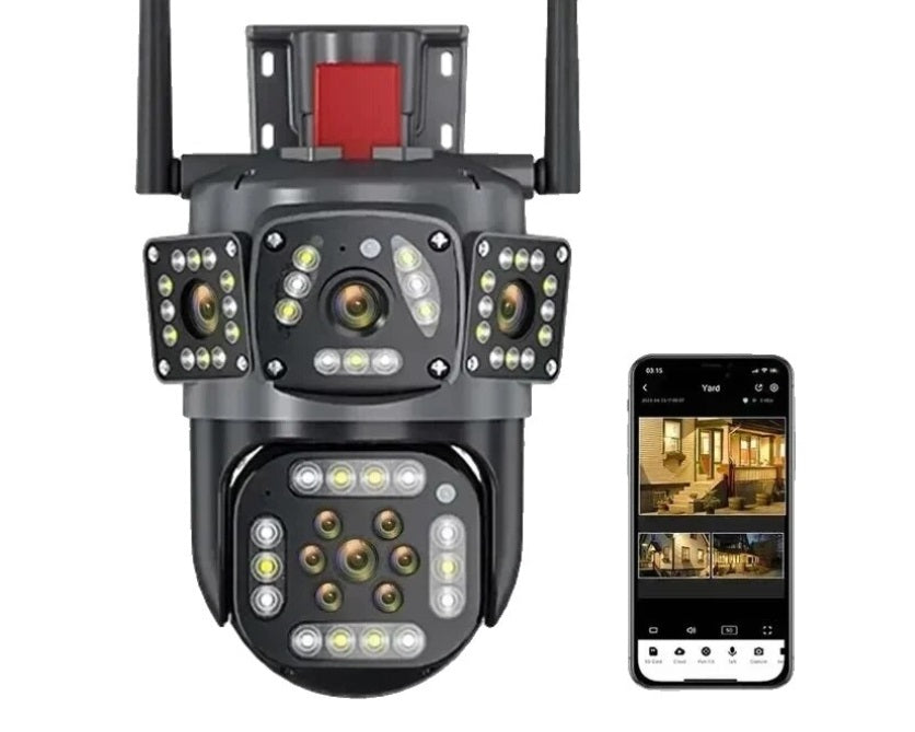 Camera de supraveghere tripla 4G 6MP, rezolutie Full HD, vedere 360, senzor miscare