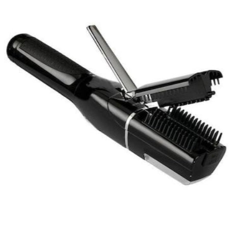 Aparat pentru tuns vârfuri de păr cu accesorii și geantă, negru