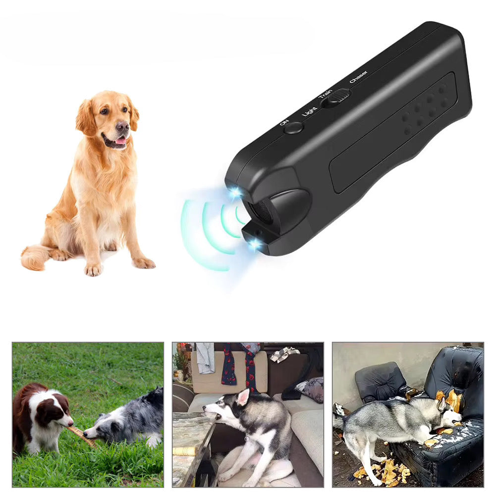 Dispozitiv portabil cu ultrasunete pentru dresajul câinilor – rază 10 m, cu lanternă LED