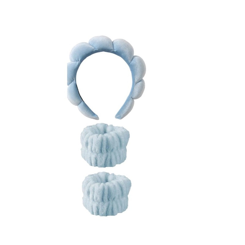 Set 3 accesorii de îngrijire – bentită cu burete și 2 brățări pentru față, albastru