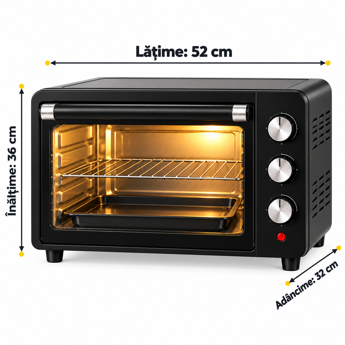 Cuptor Electric 48L, 2600W, Grill, Temperatură 250°C, 4 Elemente Inox, Timer cu Oprire Automată