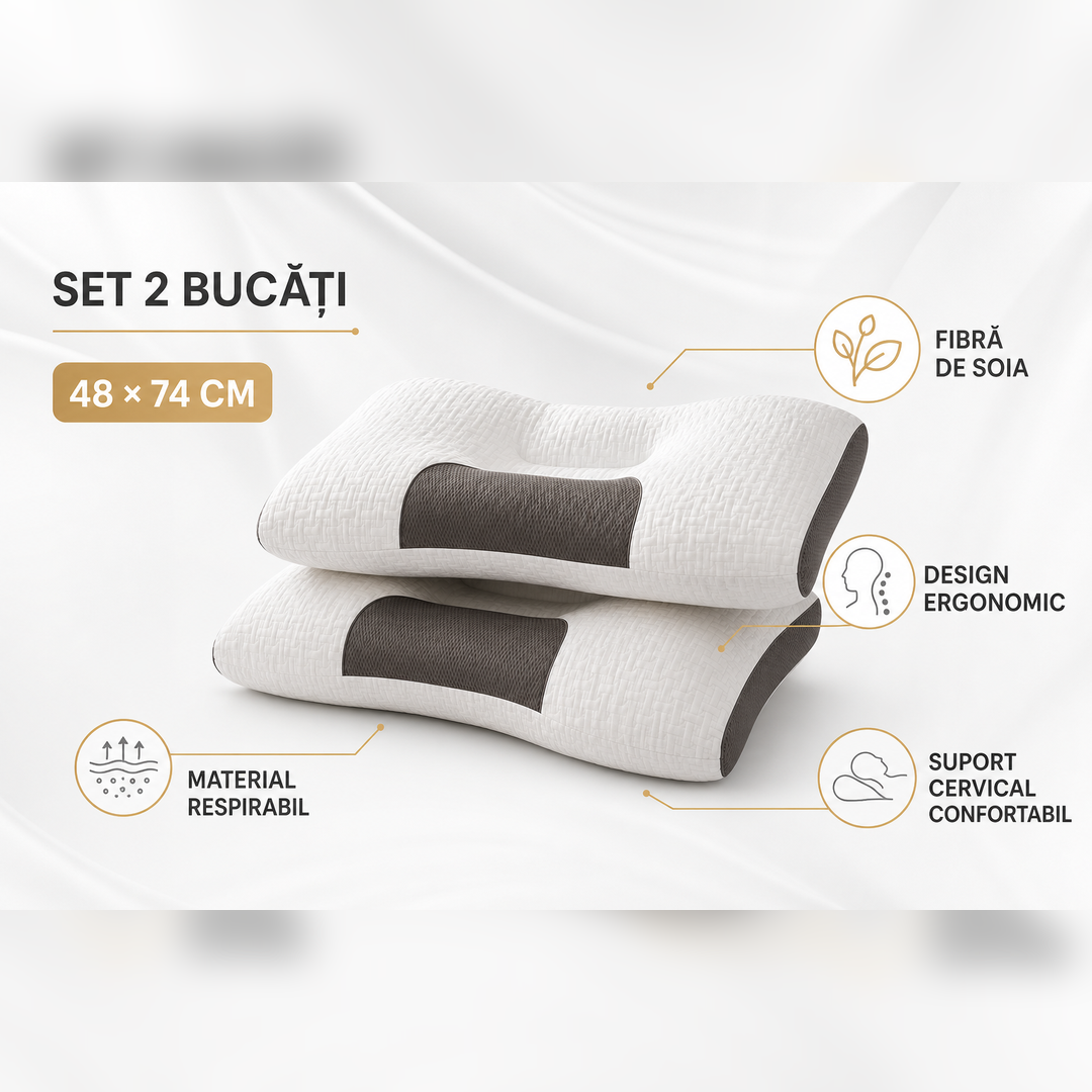 Set 2 Perne Cervicale cu Fibra de Soia, 48 x 74 cm
