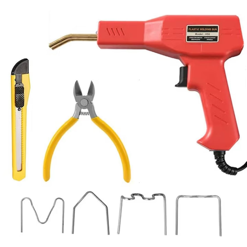 Set Pistol Profesional pentru Sudat Plastic, 50W, Încălzire Rapidă, 200 Capse, Clește, Cutter și Geantă