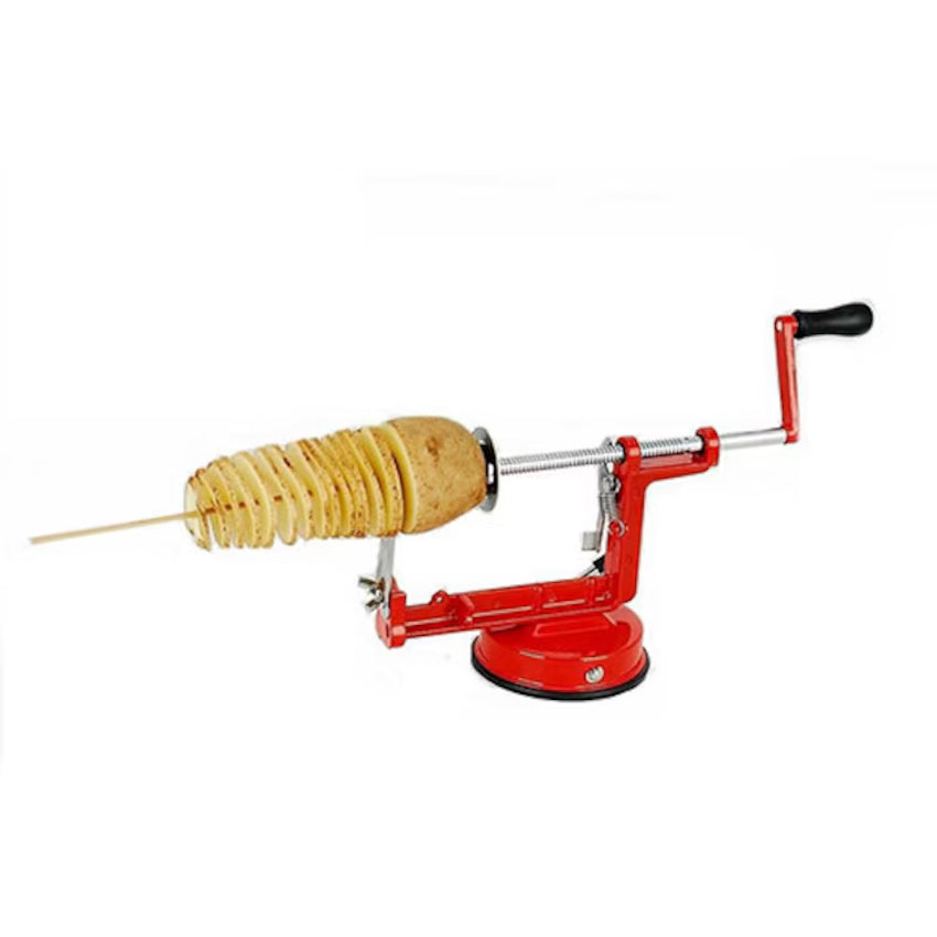 Aparat manual pentru spiralat cartofi, ventuză pentru fixare, roșu