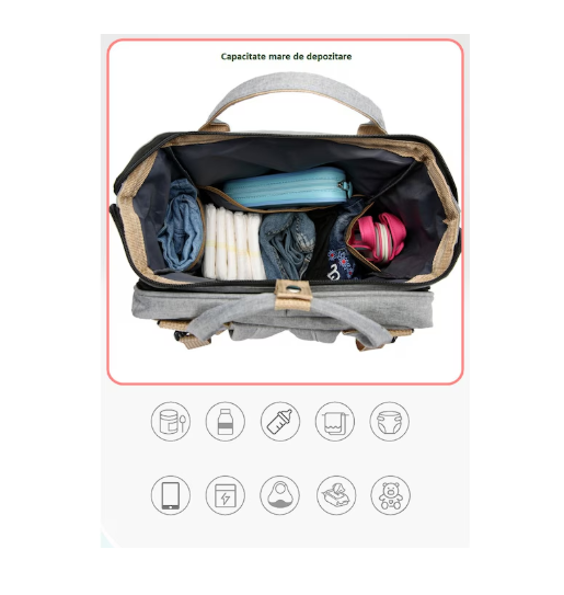 Rucsac rezistent la apa cu Compartimente Multiple, Buzunar Termic pentru Lapte, 42 x 32 x 22 cm, Negru