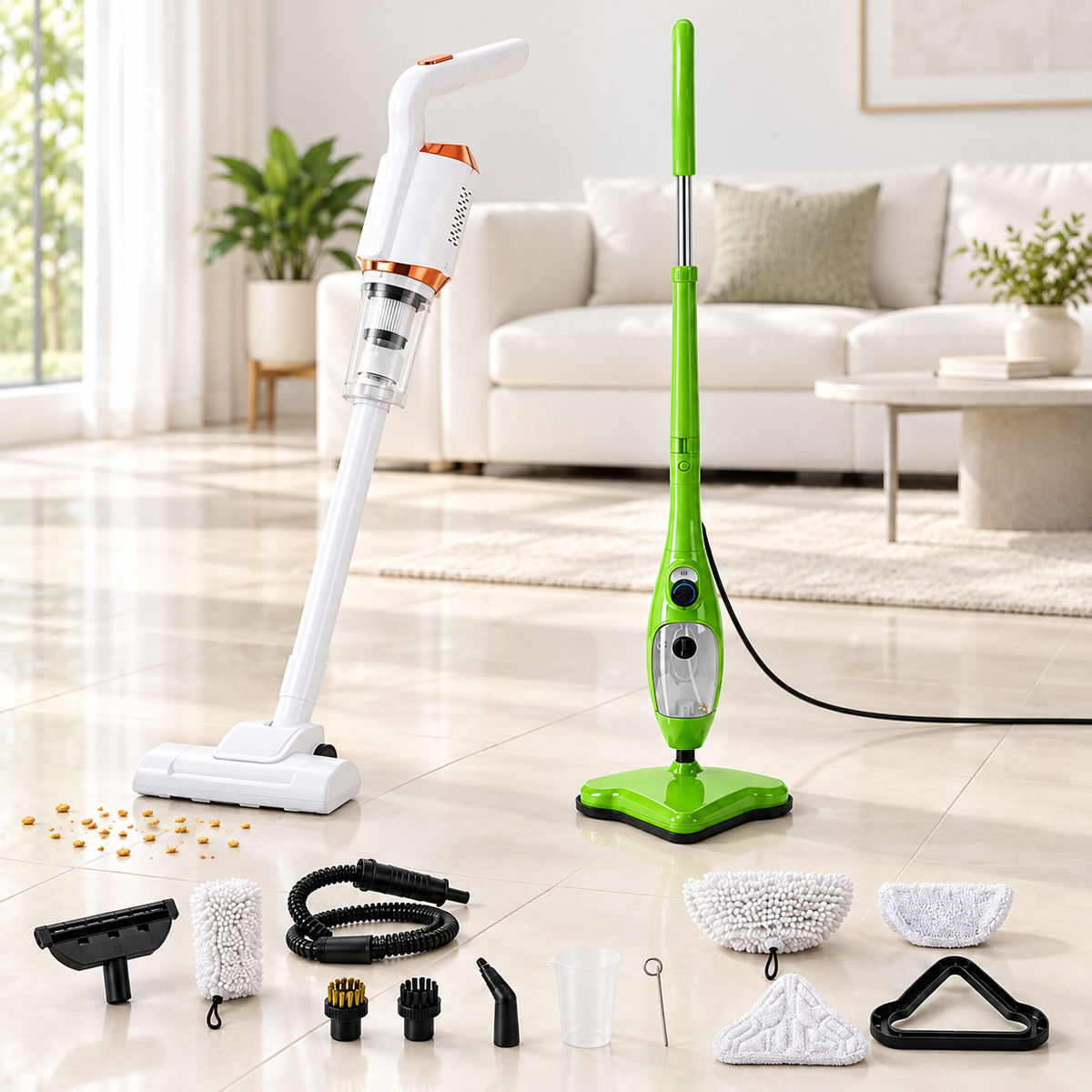 Pachet Curățenie în doi pași – Aspirator 3 în 1 + mop cu aburi Steam X5, 1300W, rezervor 400 ml