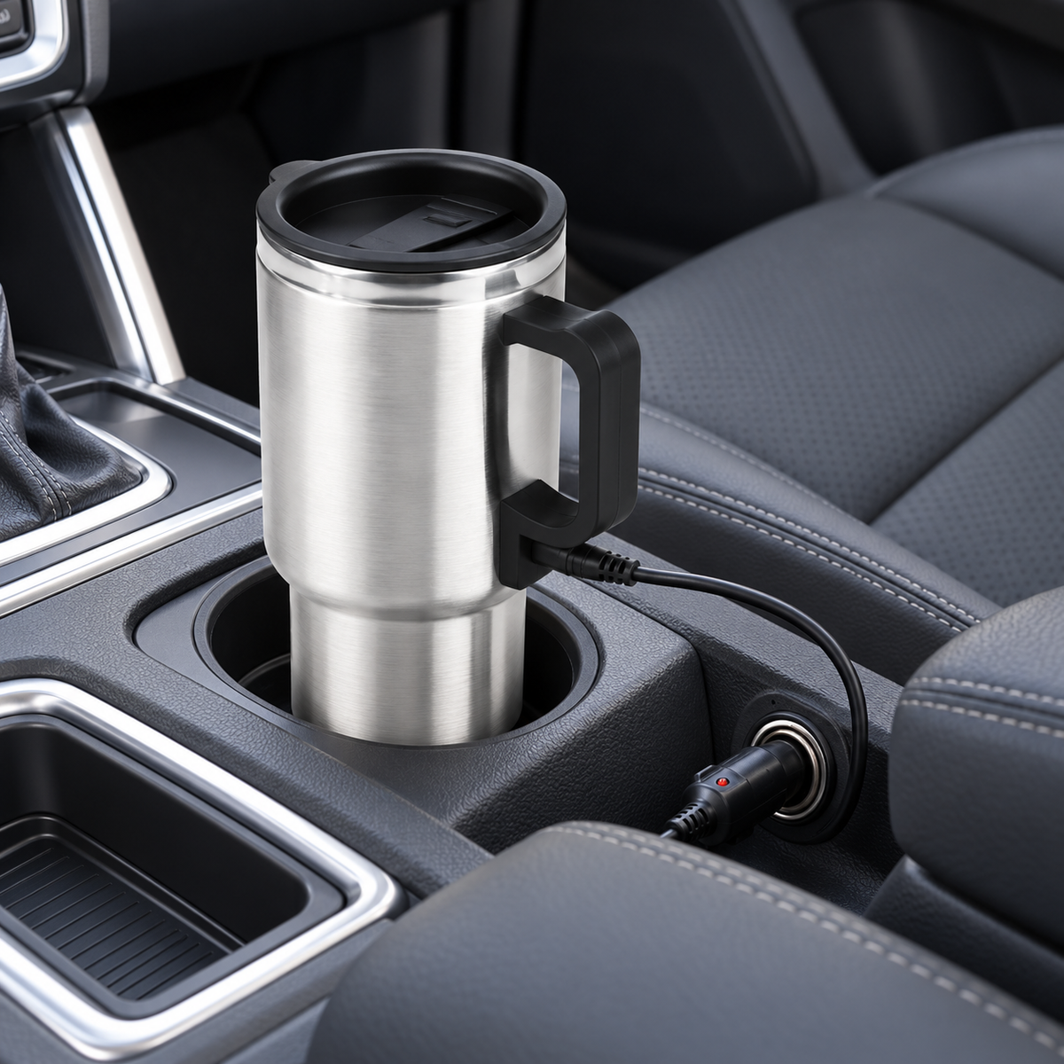 Cană termos auto 400 ml, cu alimentare la priza de 12 V și adaptor inclus, pentru cafea și ceai
