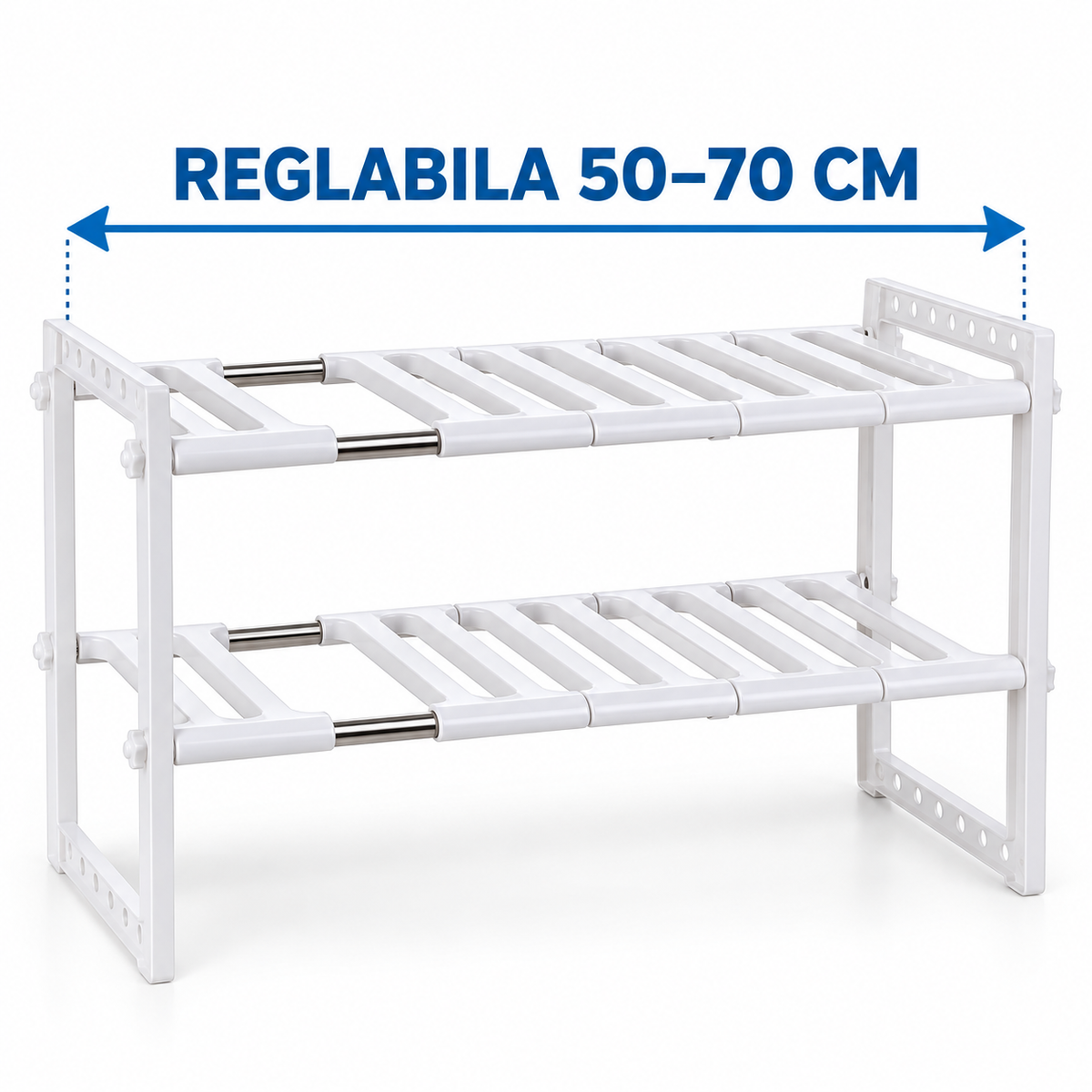 Etajeră Ajustabilă pentru Sub Chiuvetă, 2 Rafturi, Extensibilă 50–70 cm, Metal și Plastic