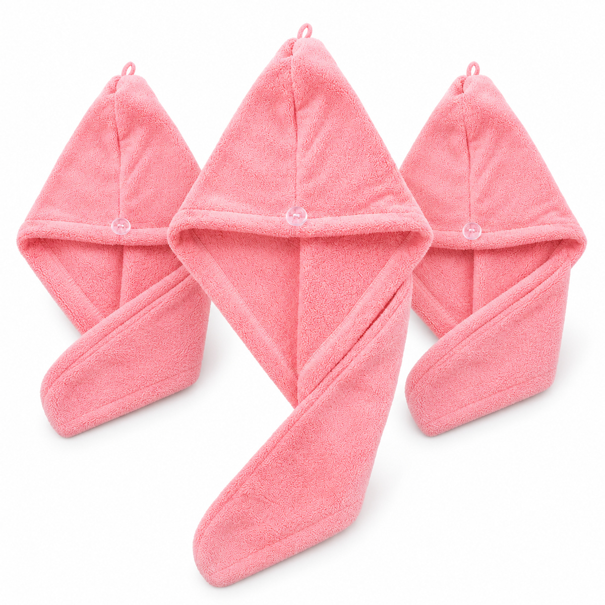 Pachet 3 Prosoape Turban pentru Păr din Microfibră, Absorbție Rapidă, 60 × 22 cm, Roz