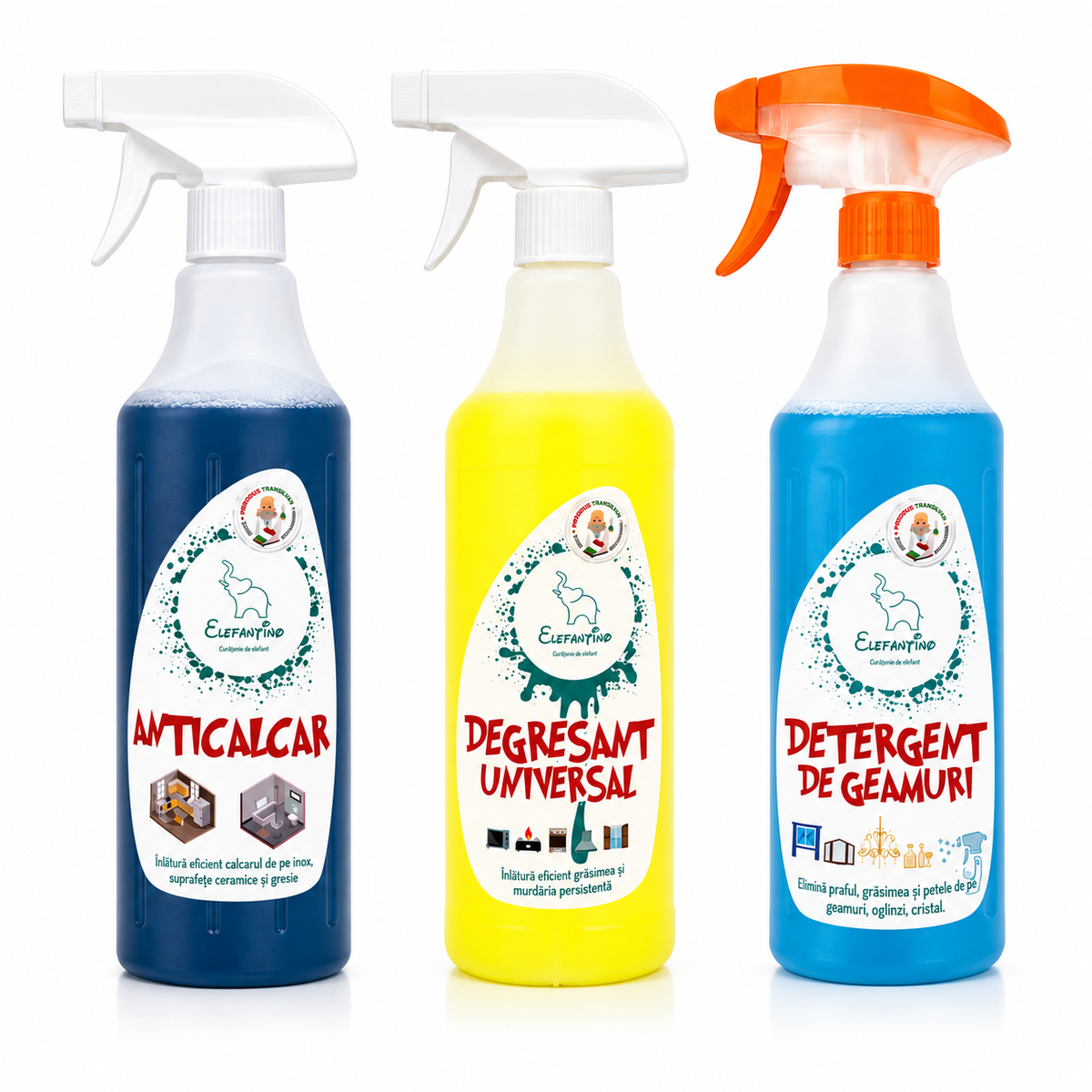 Pachet Promo Anticalcar Degresant Detergent Geamuri Elefantino 750ml